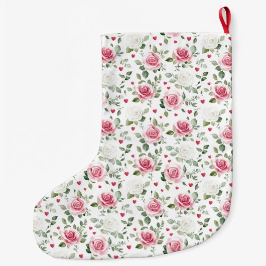 Gold Glam Pink White Floral Hearys Weihnachten Großer Weihnachtsstrumpf (Rückseite)