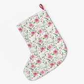 Gold Glam Pink White Floral Hearys Weihnachten Großer Weihnachtsstrumpf (Rückseite (Hängend))