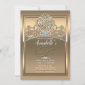 Gold Glam Princess Herz Tiara Sweet 16 Party Einladung (Vorderseite)