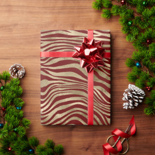 Gold Glam Red Zebra Print Geschenkpapier
