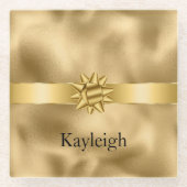Gold Glam Ribbon and Bow Christmas Glasuntersetzer (Vorderseite)