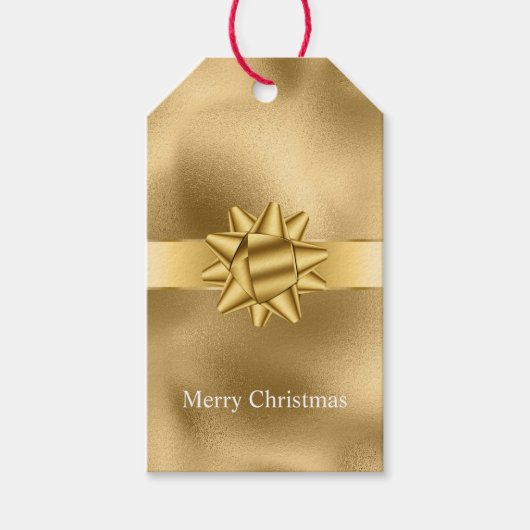 Gold Glam Ribbon und Bow Weihnachten Geschenkanhänger (Vorderseite)