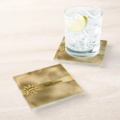 Gold Glam Ribbon und Bow Weihnachten Glasuntersetzer (Schrägansicht)