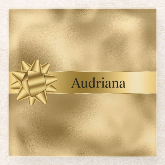 Gold Glam Ribbon und Bow Weihnachten Glasuntersetzer (Vorderseite)