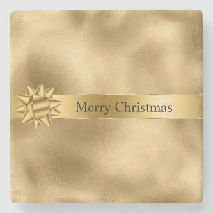 Gold Glam Ribbon und Bow Weihnachten Steinuntersetzer