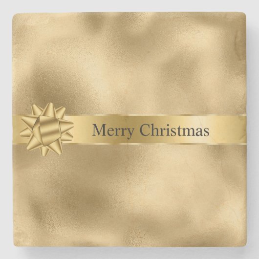 Gold Glam Ribbon und Bow Weihnachten Steinuntersetzer (Vorderseite)