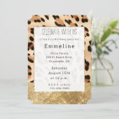 Gold Glam Sparkle Cream Leopard Einladung (Stehend Vorderseite)