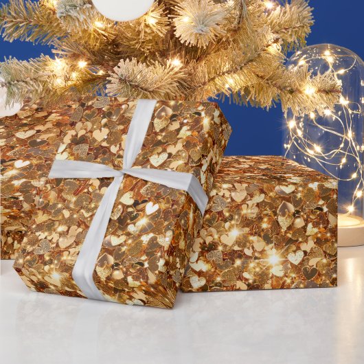 Gold Glam Sparkle Herz Geschenkpapier (Feiertage)