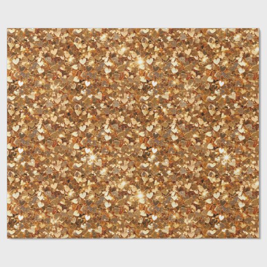 Gold Glam Sparkle Herz Geschenkpapier (Flach)