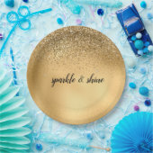 Gold Glam Sparkle Imitats Glitzer Pappteller (Party)