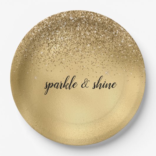 Gold Glam Sparkle Imitats Glitzer Pappteller (Vorderseite)