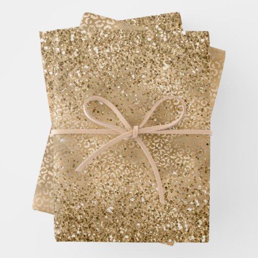 Gold Glam Sparkle Leopard Print Glitzer Geschenkpapier Set (Beispiel)