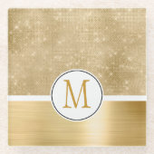 Gold Glam Sparkle Monogram Glasuntersetzer (Vorderseite)