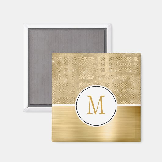 Gold Glam Sparkle Monogram Magnet (Vorderseite/Rückseite)