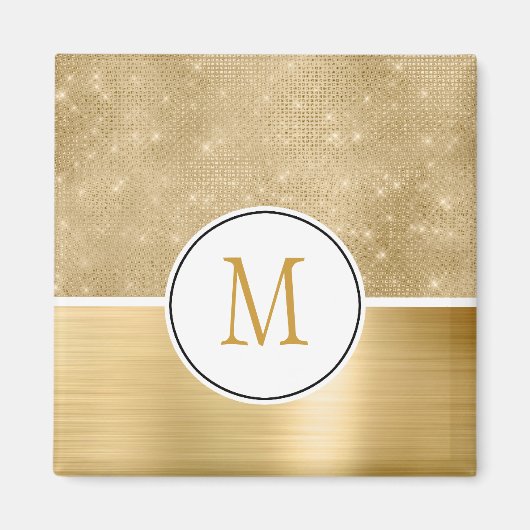 Gold Glam Sparkle Monogram Magnet (Vorne)