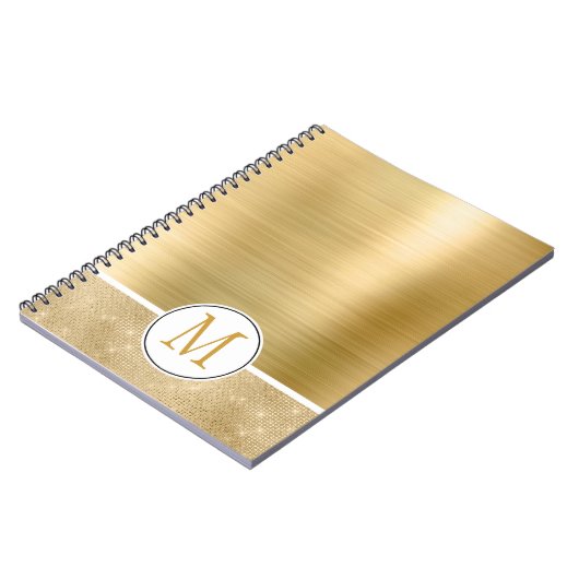 Gold Glam Sparkle Monogram Notizblock (Linke Seite)