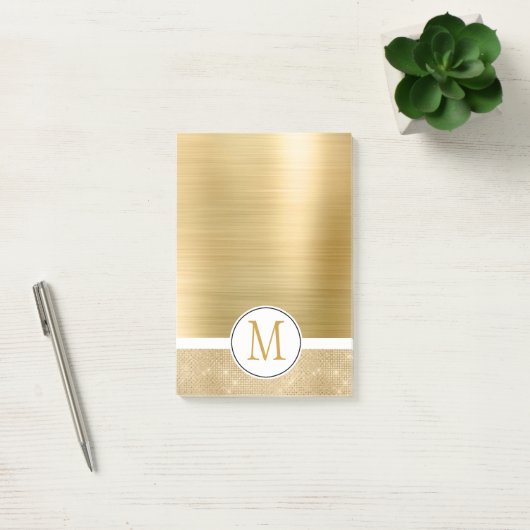 Gold Glam Sparkle Monogram Post-it Klebezettel (Büro)