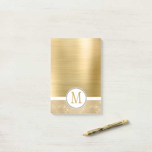 Gold Glam Sparkle Monogram Post-it Klebezettel (Auf Schreibtisch)