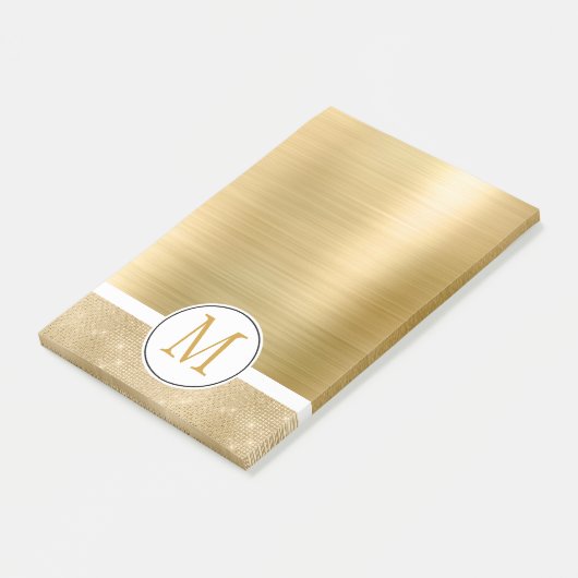 Gold Glam Sparkle Monogram Post-it Klebezettel (angewinkelt)