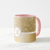Gold Glam Sparkle Monogram Tasse (VorderseiteRechts)
