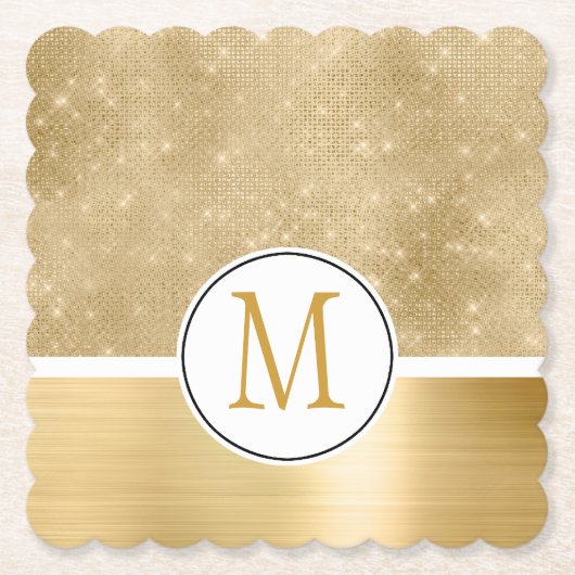 Gold Glam Sparkle Monogram Untersetzer (Vorderseite)
