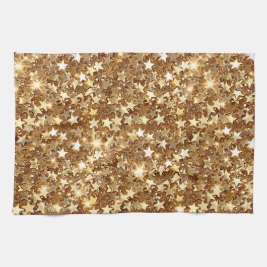 Gold Glam Sparkle Stars Geschirrtuch (Horizontal)