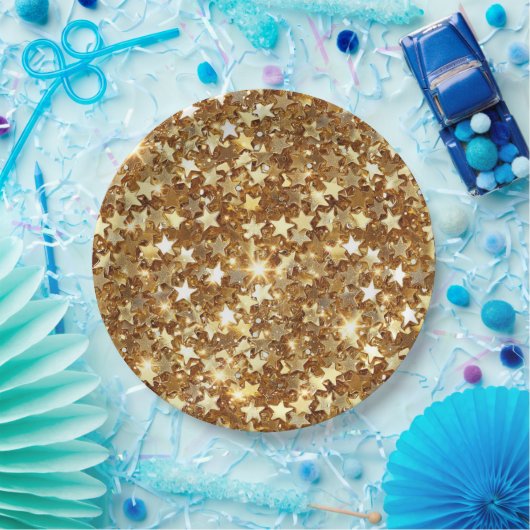 Gold Glam Sparkle Stars Pappteller (Party)