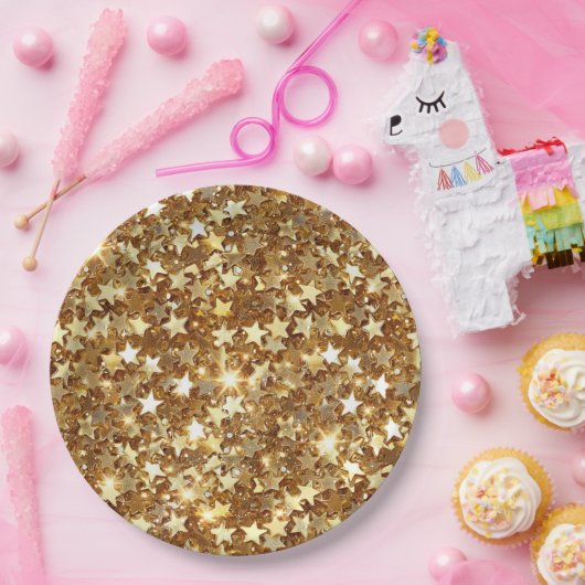 Gold Glam Sparkle Stars Pappteller (Party)
