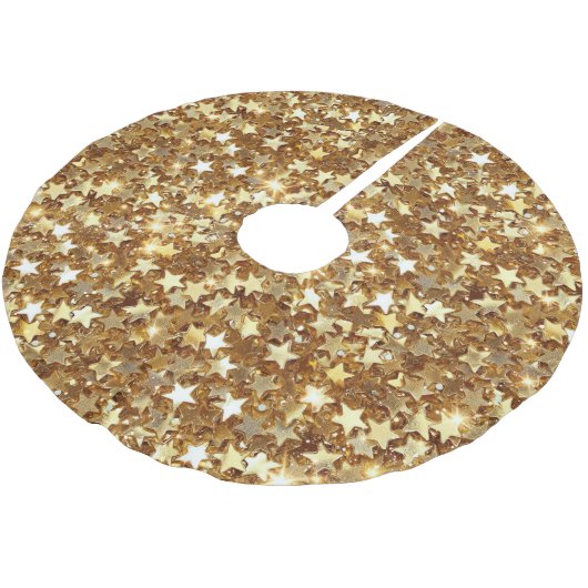 Gold Glam Sparkle Stars Polyester Weihnachtsbaumdecke (Schrägansicht)