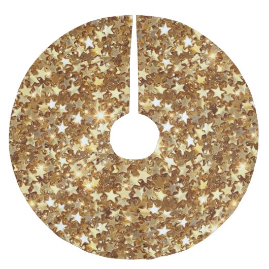 Gold Glam Sparkle Stars Polyester Weihnachtsbaumdecke (Vorderseite)