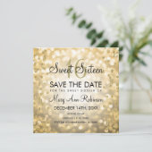 Gold Glam Sweet 16 16 Glitzer Lights Einladung (Stehend Vorderseite)