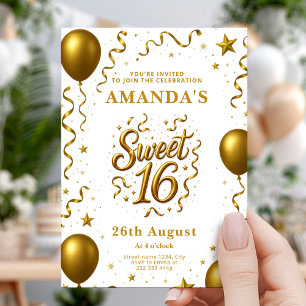 Gold Glam Sweet 16 Geburtstagsfeier Einladung