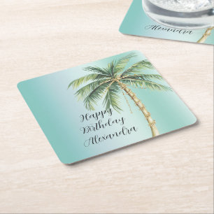 Gold Glam Tropical Palm Tree Geburtstag Rechteckiger Pappuntersetzer