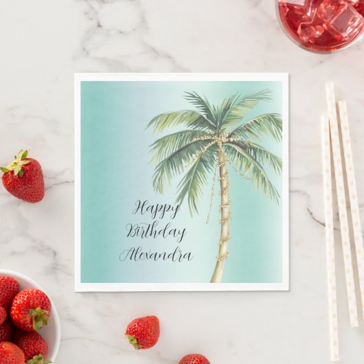 Gold Glam Tropical Palm Tree Geburtstag Serviette (Beispiel)