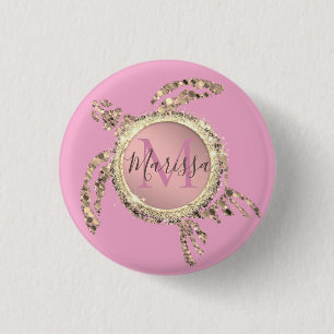 Gold Glam Turtle Monogram Button