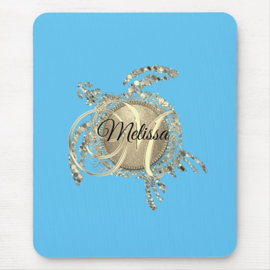 Gold Glam Turtle Monogram Mousepad (Vorne)