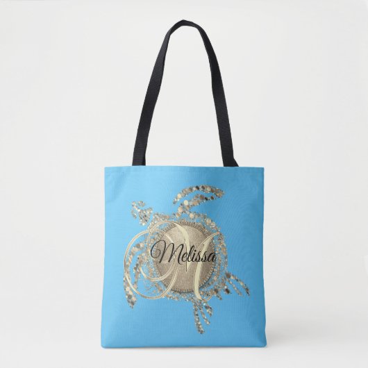 Gold Glam Turtle Monogram Tasche (Vorderseite)