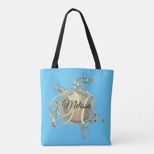Gold Glam Turtle Monogram Tasche (Rückseite)