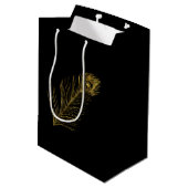 Gold Glam und Black Peacock Feather Mittlere Geschenktüte (Rückseite Schrägansicht)