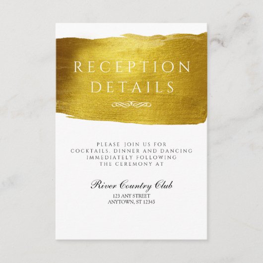 Gold Glam und Elegante Wedding Empfang Card Begleitkarte (Vorderseite)