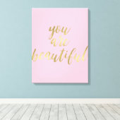 Gold Glam und Pink Sie sind schön Leinwanddruck (Insitu (Holzboden))