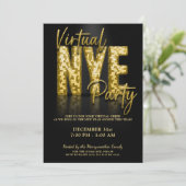 Gold Glam Virtual Silvester Party Einladung (Stehend Vorderseite)