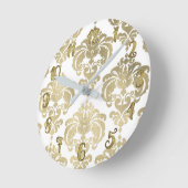 Gold Glam & White Damask Modern Personalisiert Runde Wanduhr (Winkel)