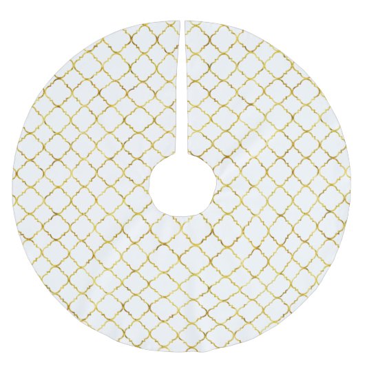 Gold Glam White Quatrefoil Weihnachten Polyester Weihnachtsbaumdecke (Vorderseite)