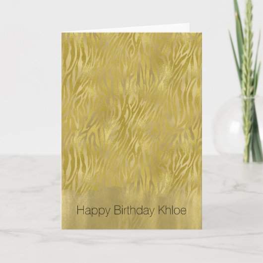 Gold Glam Zebra Print Streifen Geburtstag Karte (Vorderseite)