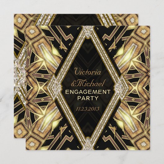 Gold Glamour Art Deco Engagement Party Einladung (Vorne/Hinten)