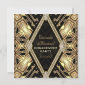 Gold Glamour Art Deco Engagement Party Einladung (Vorderseite)