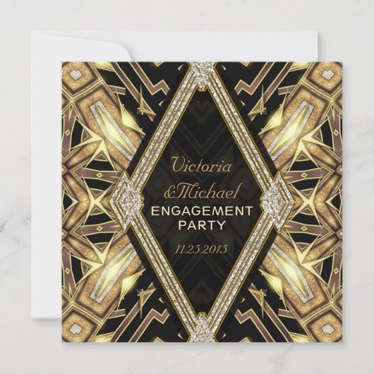 Gold Glamour Art Deco Engagement Party Einladung (Vorderseite)