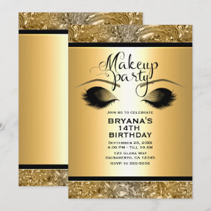 Gold Glamour Girls Makeup Eyelashes Party Einladung