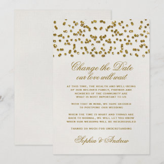 Gold Glamour Glitzer Confetti Ändern Sie das Datum Einladung